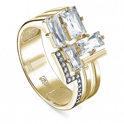 Кольцо из золота с горным хрусталем и бриллиантом